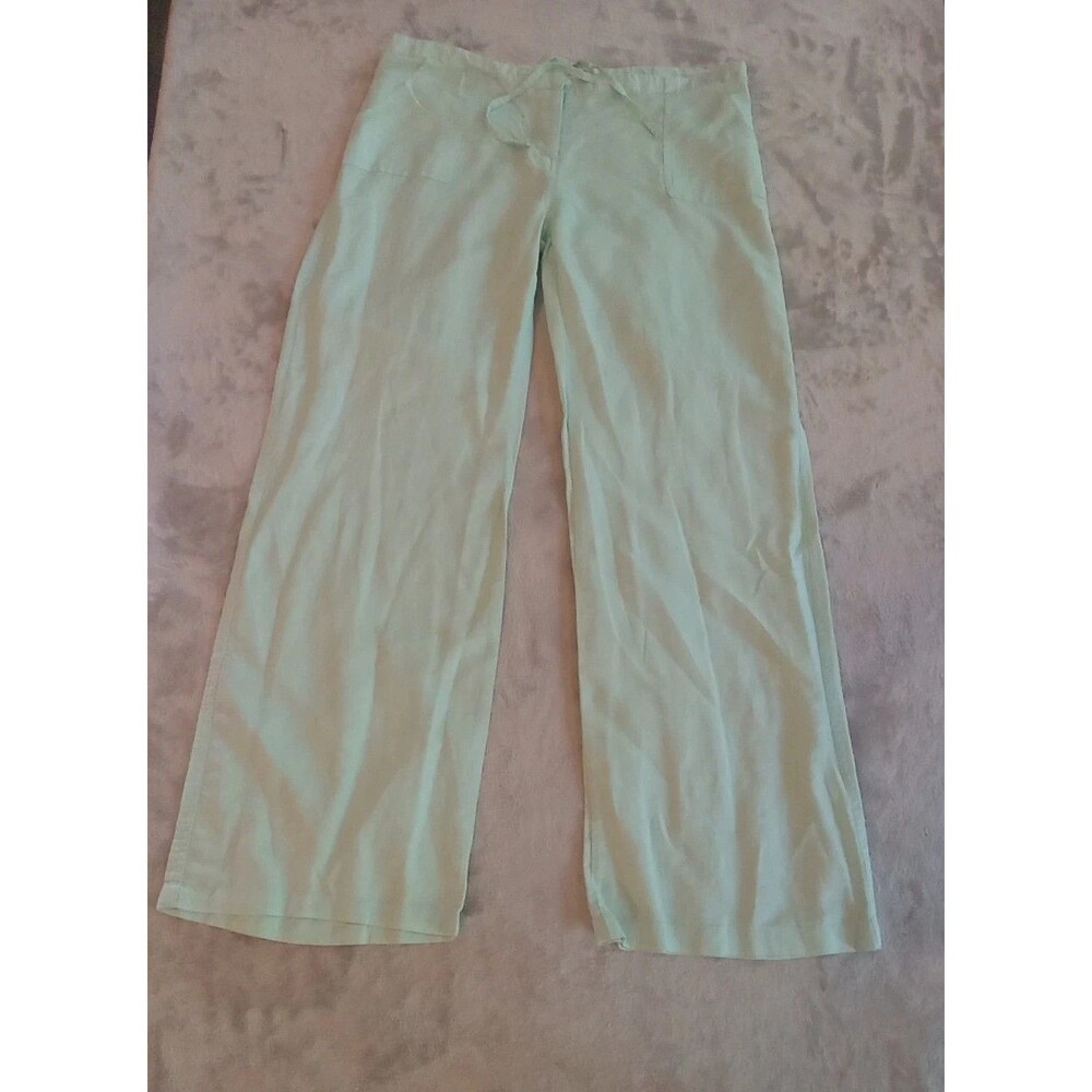 Body Central Linen Pants Women Large Green Wide Leg Drawstring Waist Pockets